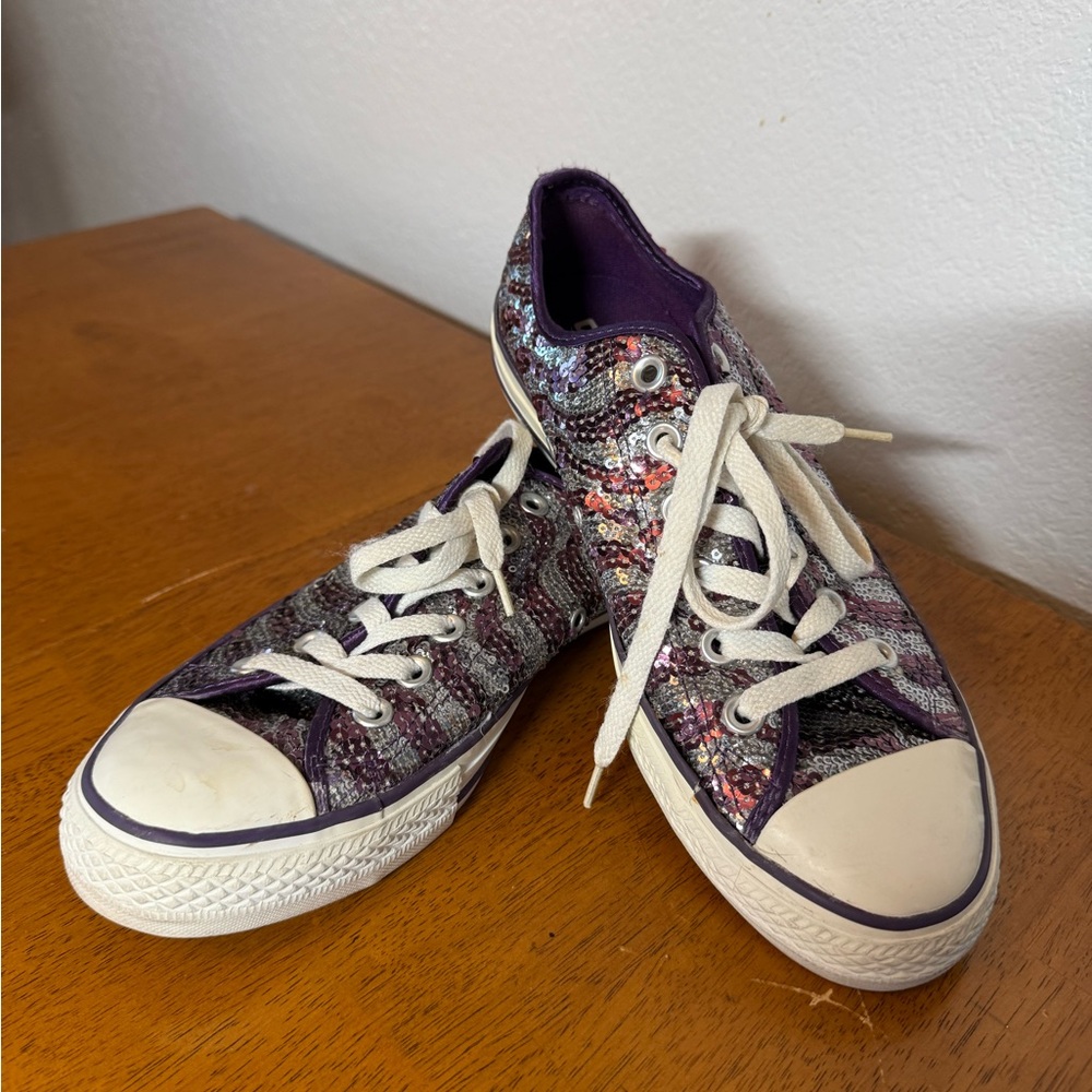 Converse Women's Sneakers with Purple and Silver Sequins
